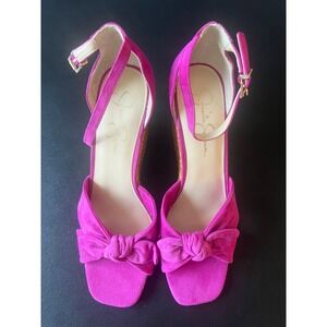 Jessica Simpson Delirah Hot Pink Suede Wedge Sandals Woven Straw Heel Womens 10M